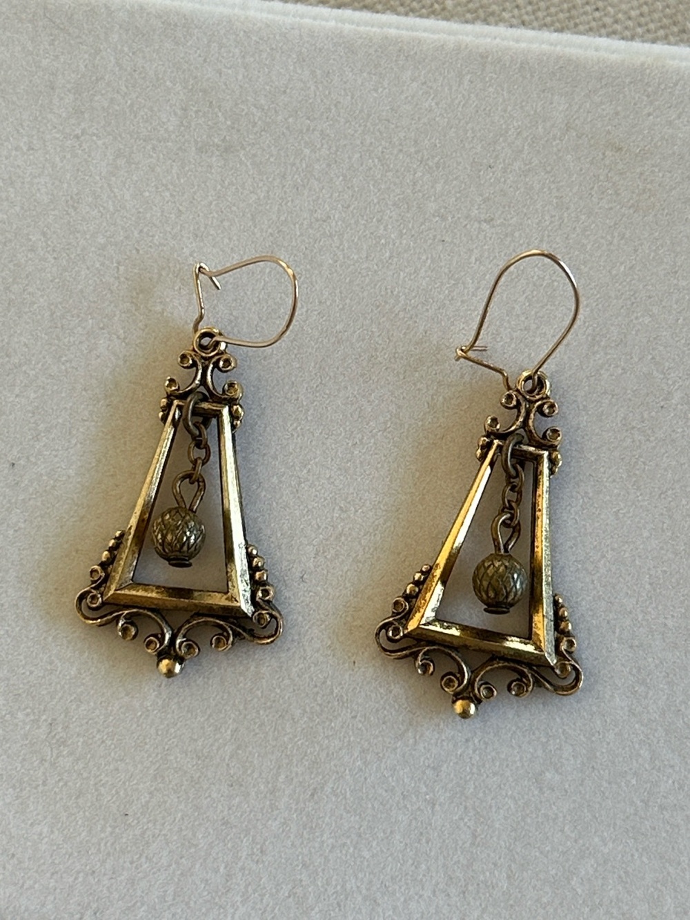 Vintage Victorian Revival gold plated framed drop earrings